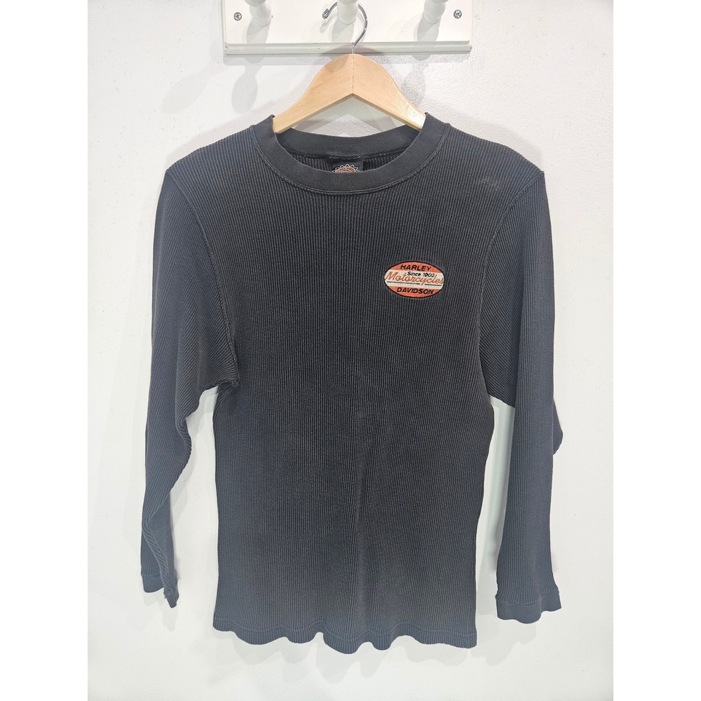 Harley Davidson Womens Gray Ribbed Thermal Long Sleeve Shirt Made in USA Size M